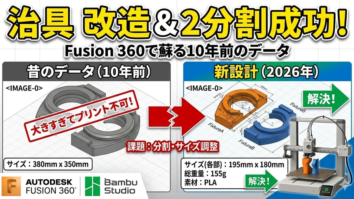 10年前の治具が令和の3Dプリンターで蘇る──Fusion 360とBambu Studioで挑む「2分割リメイク」全記録